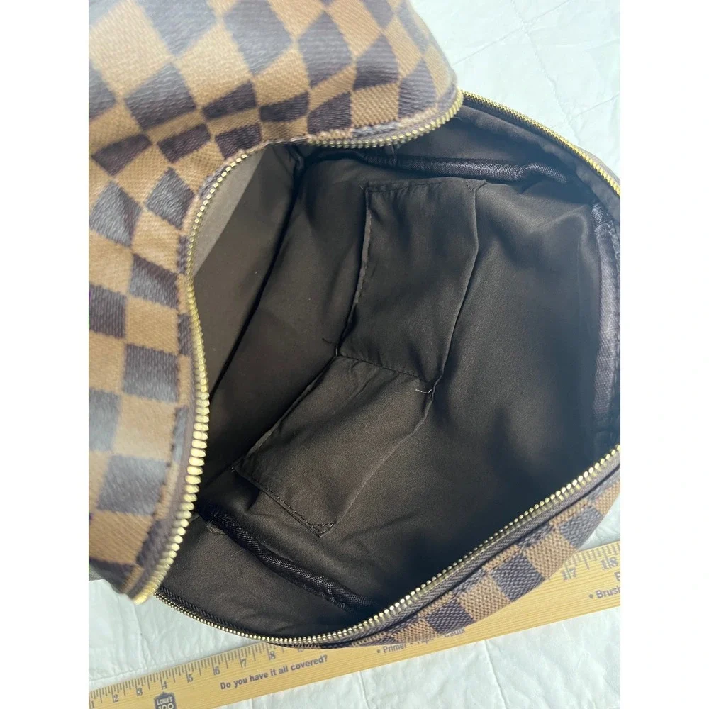 Minimalist Brown Checkered Multi Function Backpack Outdoors Travel Bag preppy
